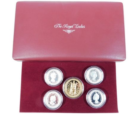 A Royal Australian mint The Royal Ladies silver gilt coin and medallion set, .925 sterling silver, in fitted case and outer b