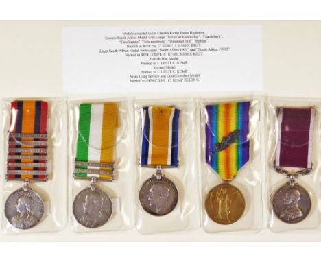 A Six Regiment South Africa and other medal group, each similarly marked for Lieutenant Charles Kemp, comprising Queens South