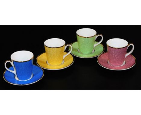 A Royal Worcester boxed Celebration of HRH Queen tea set, various coloured cups, 7cm H, etc. (settings for four, boxed)