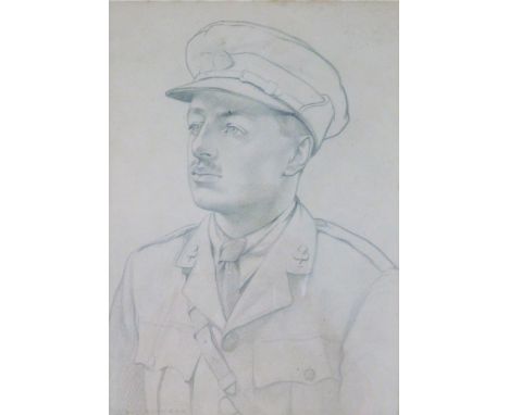 Sibyl Ashmore (fl.1918).  Irish Officer portrait, quarter profile, facing sinister, pencil, signed and dated 1918, 37cm x 27c
