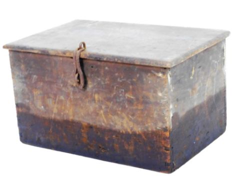 A 19thC stained tool chest, of rectangular form, with plain interior and heavy lock, 30cm H, 55cm W, 35cm D.