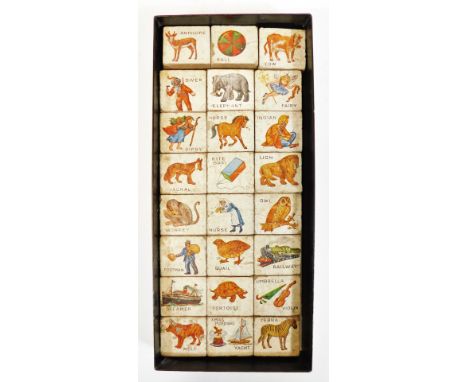 An 20thC vintage child's alphabet block set, to include diver, elephant, 4cm W and various other blocks.