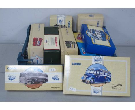 Ten Corgi Diecast Model Buses by Corgi to include #33301 Bristol LL6B/Duple Coach - Southern National, #97108 The Granville T