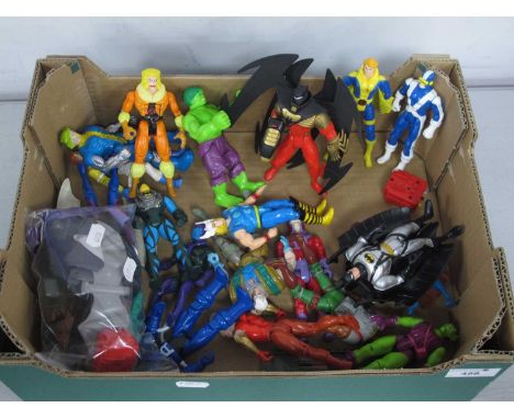 Nineteen Circa 1990's Marvel Plastic Action Figures by Toy Biz to include Green Goblin, Bat Man, The Incredible Hulk, plus a 