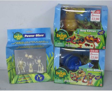 Three Boxed Sets of Disney Pixar A Bug's Life Plastic Model Bugs and Creatures, comprising of Dim Anthill Battleground, Bug C
