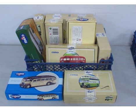 Eleven Diecast Model Buses by Corgi, to include #97315 Guy Arab Utility Bus 'London Transport', #97214 Leyland Tiger PSI 'Ski