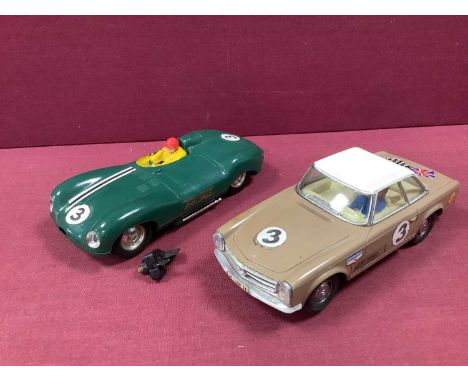 Two Vintage 1:32 Scalextric Slot Cars, to include #C-32 Mercedes 250 SL 'Made in Spain' race tuned car No 3 (rear bumper miss