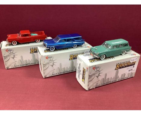 Three Brooklin Models 1:43rd Scale White Metal Model Vehicles comprising of #BRK.107 1954 Studebaker Conestoga Two Door Stati