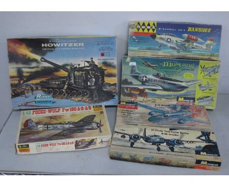 Six Plastic Model Kits by Monogram, Hawk, Fujimi, Renwall. All with a military theme including Monogram #PA77.198 F-51D Musta
