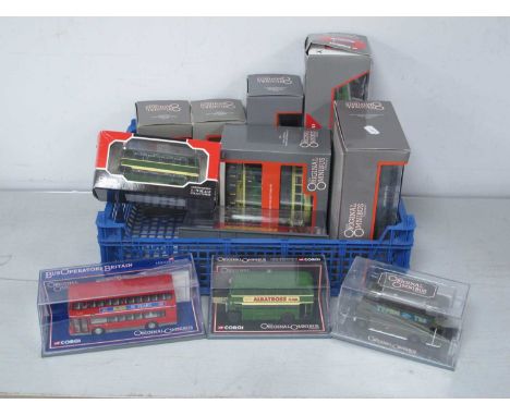 Fourteen 1:76th Scale Diecast Model Buses by Corgi 'The Original Omnibus Company' to include #97057 Leyland PSI, Leyland Leop