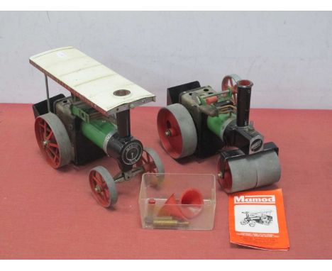 Two Mamod Live Steam Models, a TE1a traction engine and a SR1a steam roller, both playworn, parts maybe missing/broken.