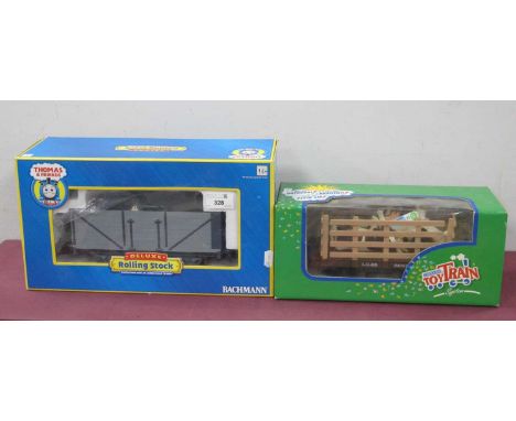 Two "G" Gauge Items of Boxed Rolling Stock, a Lehmann Ref No 94061 cattle wagon (with two cows) and a Bachmann "Thomas and Fr