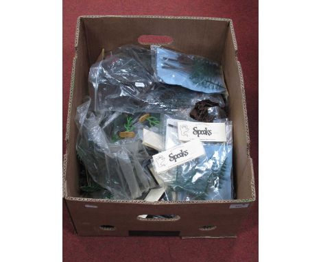 A quantity of plastic model trees, cactus by Britains, Timpo and other. (One Box).