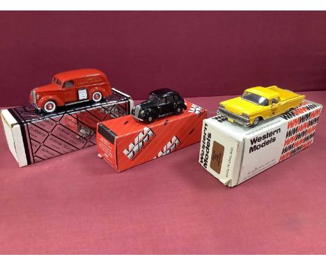 Three 1:43rd Scale White Metal Model Cars comprising of Durham Classics '39 Ford Panel Delivery, Western Models #WMS 85 1947 
