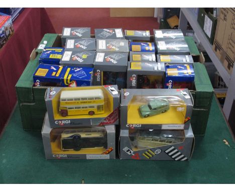 Twenty-Two Diecast Model Vehicles by Corgi, to include Bedford Type OB coach, C67/6 Metrobus, loose models within boxes noted