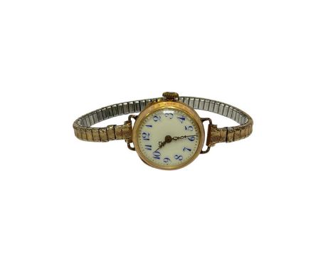 French gold and floral enamel ladies wristwatch with movement signed Le Coultre &amp; Co, on a later added gold plated expand