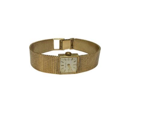 9ct gold Jean Renet ladies wristwatch on an integral 9ct gold braceletTotal weight 32.9 grams