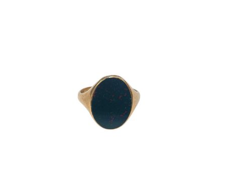 Gentlemens gold and bloodstone signet ring, stamped Mappin, 14K, size X½Weight 7.5 grams 