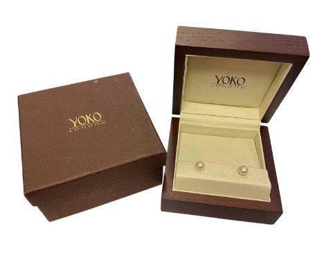 Pair of 18ct gold cultured pearl stud earrings by Yoko, London, in original boxWeight 1.9 grams. Each pearl measures approxim