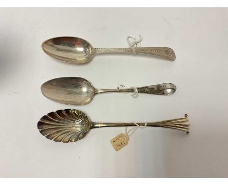 Irish silver Onslow pattern table spoon, Dublin 1784 (John Shields), 21.75cm long, together with a Hester Bateman bright cut 