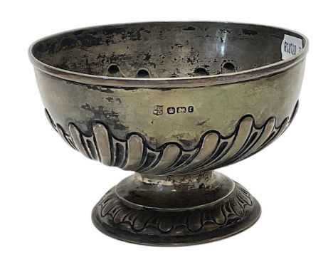Victorian silver rose bowl with wrythen decoration, raised on a pedestal foot, (Sheffield 1895), maker James Deakin &amp; Son