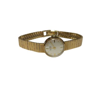 9ct gold Vertex Revue ladies wristwatch on an integral 9ct gold bracelet, boxed Total weight 21.4 grams 