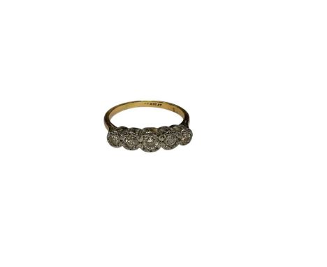 18ct gold dimaond five stone ring in a platinum illusion setting. Estimated total diamond weight 0.35cts. Ring size P½Weight 