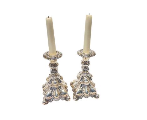 Pair of 20th century Danish silver candlesticks, with ornate decoration and urn shaped candle holders, integral sconces and w