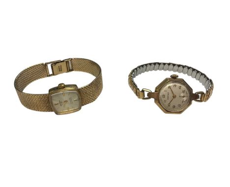 Ladies Winegartens 9ct gold wristwatch on an integral 9c gold bracelet and a Vertex 9ct gold cased wristwatch on an expandabl