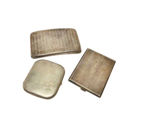George V silver cigarette case of rectangular form, with engine turned decoration, (Birmingham 1921), together with another s