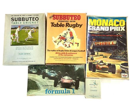 Mixed lot of vintage board games and Subbuteo to include: - Subbuteo table cricket - Subbuteo table rugby - Subbuteo cricket 