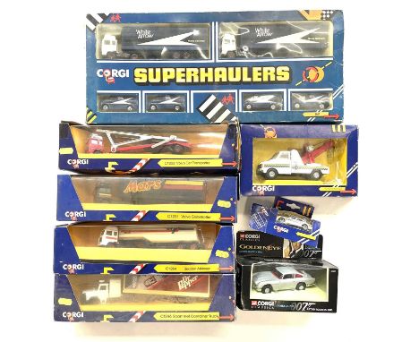 A mixed lot of boxed Corgi Superhaulers and other die-cast vehicles to include: - C1222 Volvo Car Transporter - C1231 Volvo G