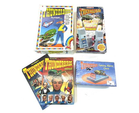 Mixed lot of Thunderbirds collectibles, to include:  - A Grandstar Walkie Talkie set - A Dekker Toys 2-piece playsuit - Thund
