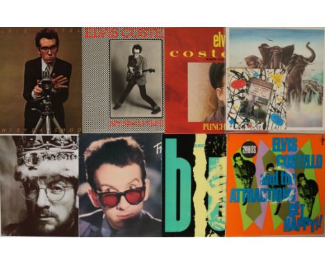 ELVIS COSTELLO - LPs/7". Attractive selection of 8 x LPs with 10 x 7". Albums are Armed Forces (UK original RAD 14 fold-out s