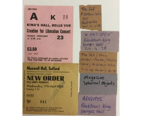 X-RAY SPEX / THE FALL / ACR TICKETS. Seven original tickets for gigs around Manchester circa late 1970s/80s. To include: Adve