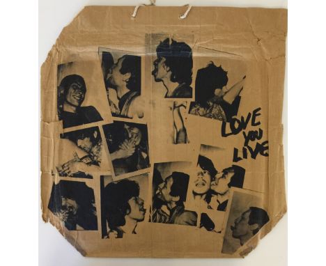 ROLLING STONES/ANDY WARHOL LOVE YOU LIVE ORIGINAL BAG. A folded brown paper bag, printed to front with images of Andy Warhol'