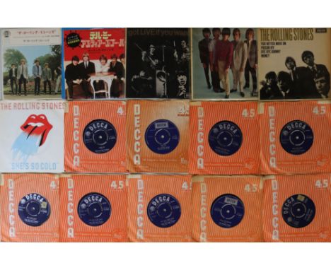 THE ROLLING STONES 7". Rolling Stones collection of 45x 7" to include: Satisfaction (LS 62, black vinyl), Tell Me (TOP-1772, 