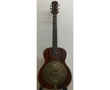 EPIPHONE BISCUIT RESONATOR. A guitar issued by Epiphone in their Bluegrass series, mahogany body, round neck, vintage style r