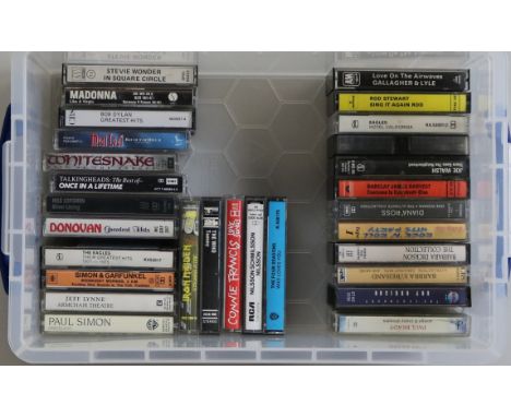 MIXED CASSETTES. A collection of approximately 80 cassette tapes with artists/titles to include Madonna - Like A Virgin, Bob 