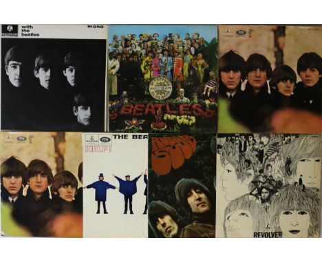 THE BEATLES - STUDIO LPs. Neatly presented collection of 7 x 'black and yellow' original 60s LPs with 5 x 7" and 1 x EP. Albu