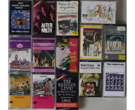CLASSIC ROCK/POP CASSETTES. A collection of 50+ cassettes with artists/titles to include 26 Rolling Stones, 14 Beatles and 6 