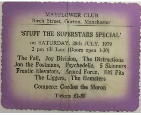 STUFF THE SUPERSTARS' TICKET STUB. An original ticket stub from a July 1979 gig at The Mayflower Club, Gorton with Joy Divisi