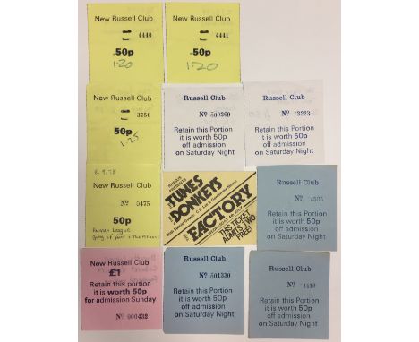FACTORY/RUSSELL CLUB TICKETS. Eleven original ticket stubs for events at The Factory/Russell Club in 1978/79. Artists to incl