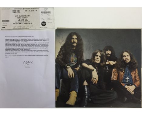 BLACK SABBATH SIGNED PROGRAMME AND TICKET. A 1971 UK tour programme, with centre page signed clearly in blue ink by Geezer Bu