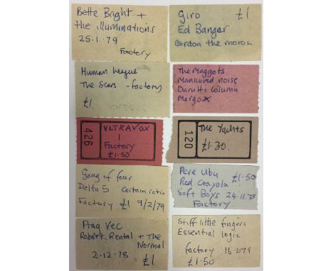 EARLY FACTORY/RUSSELL CLUB TICKETS. Ten original ticket stubs for events at The Factory/Russell Club in 1978/79. Artists to i