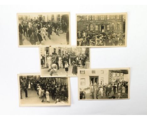 HAWKE OF HELSTON FLORA DAY POSTCARDS. Five real photograph postcards of the Flora Day dancers by Hawke of Helston including l