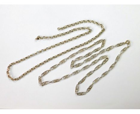 CHAIN NECKLACE ETC. A silver filigree necklace, 73cm & a silver belcher chain, lacking bolt ring, 58cm. Condition Report: Goo