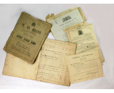 CROWN INN, SITHNEY STOCK BOOKS ETC. Two stock books belonging to Sarah Angove of The Crown Inn, Sithney covering stock purcha