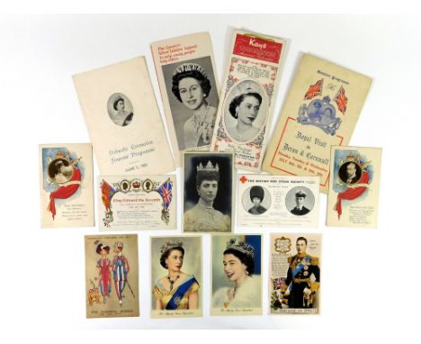 ROYAL EPHEMERA & POSTCARDS. Various Royal commemorative, Coronation souvenirs, postcards etc: including 1950 Royal Visit to D