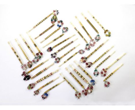 LACE BOBBINS. A variety of 19th century turned bone lace bobbins, 29 with wirework decoration, one bobbin painted, but withou